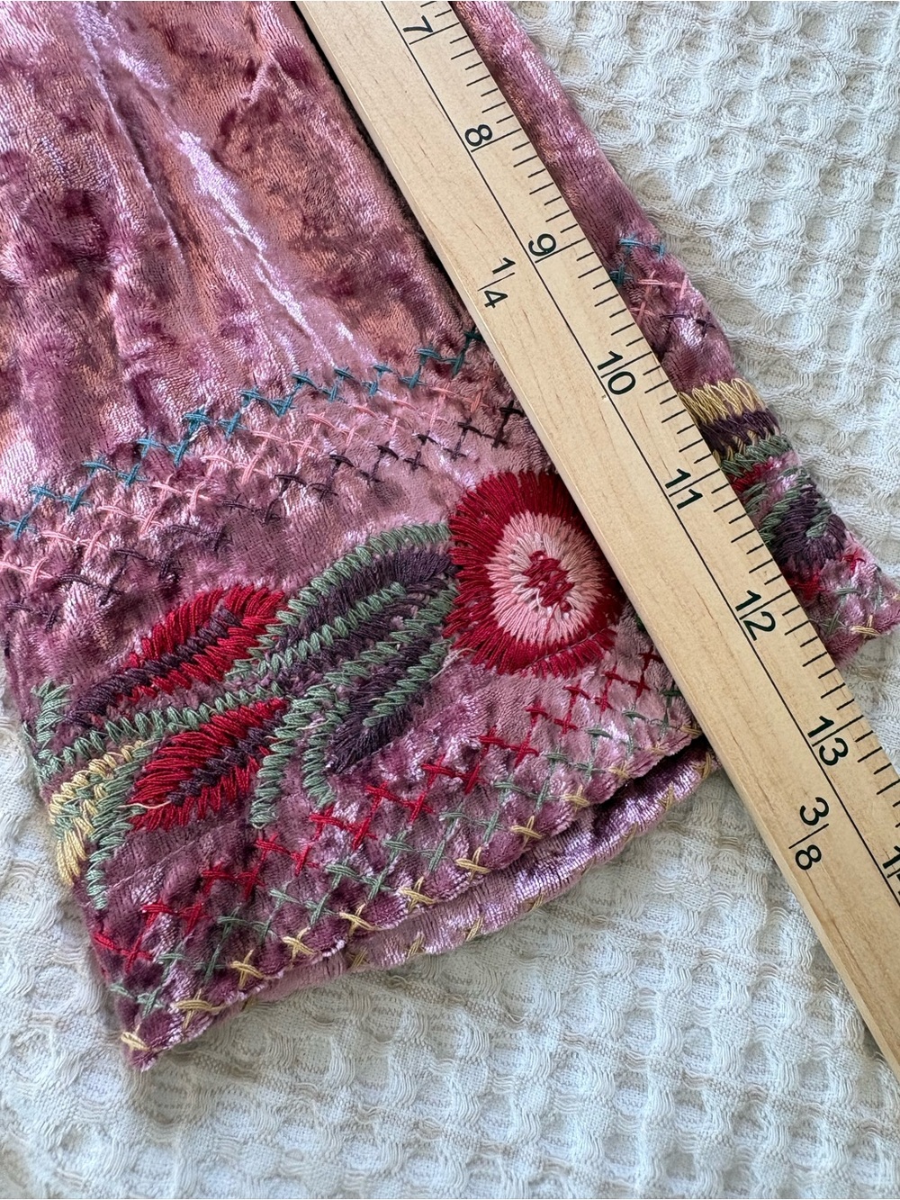 Orange Creek Floral Embroidered Crushed Velvet Dress S Mauve Midi Boho Flapper - Picture 9 of 13